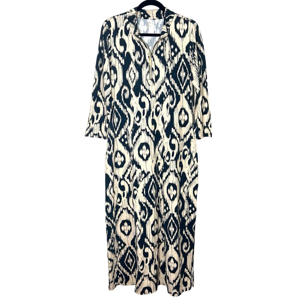 Spartina 449 Nora Half-Zip Midi Dress Navy Ikat Resortwear Casual Large